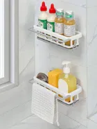 Bathroom Rack - Bathroom Shelves - Kitchen Storage – Multipurpose Rack And Shampoo Holder With 2 hook - Adhesive Shower Caddy Plastic Shelf Without Drilling 