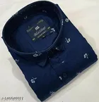 Cotton Blend Printed Shirt for Men, Blue 