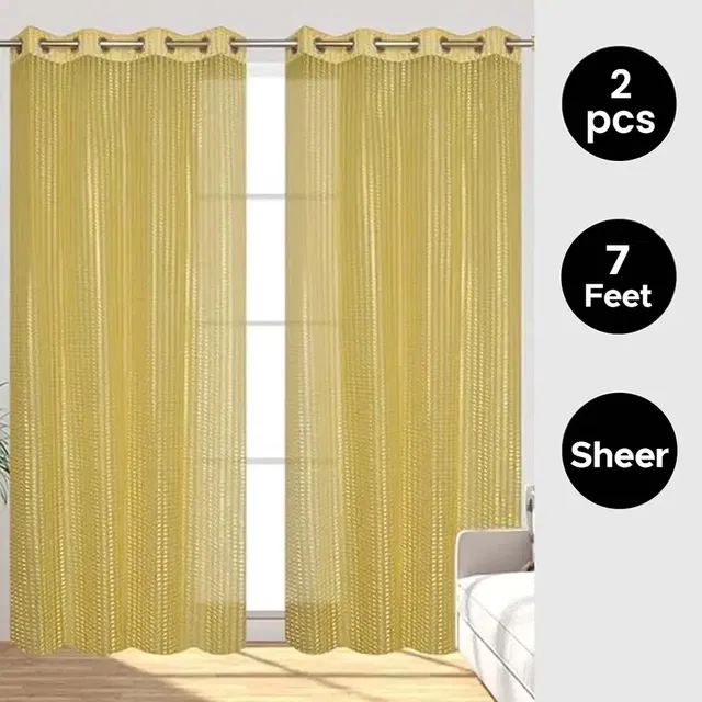 Sheer Plain Yellow Door Curtain 7ft Combo (Pack of 2)