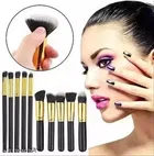 KAYI 10 Piece Makeup Black Brushes Set Tool Pro Foundation Blending Blush Eyeliner Face Powder Brush Kit 