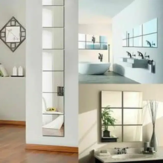 Acrylic Square Shaped Wall Mirror Stickers (Silver, Pack of 6)