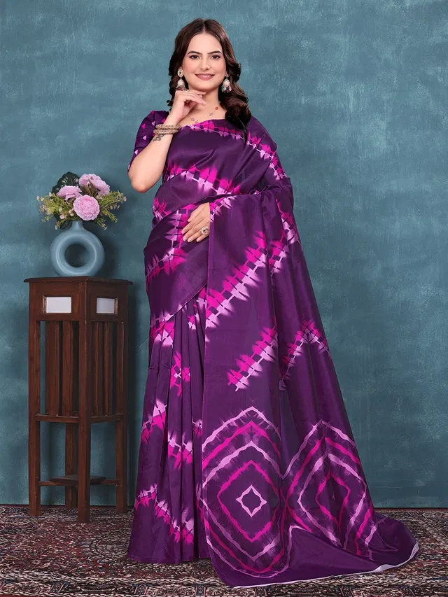 Mysore Silk Printed Saree for Women (Purple, 6.3 m)
