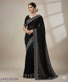 Cotton Silk Embroidered Saree For Women, Black