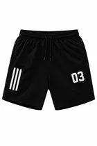 Polycotton Athletic Shorts with White Stripes for Men ,Black 