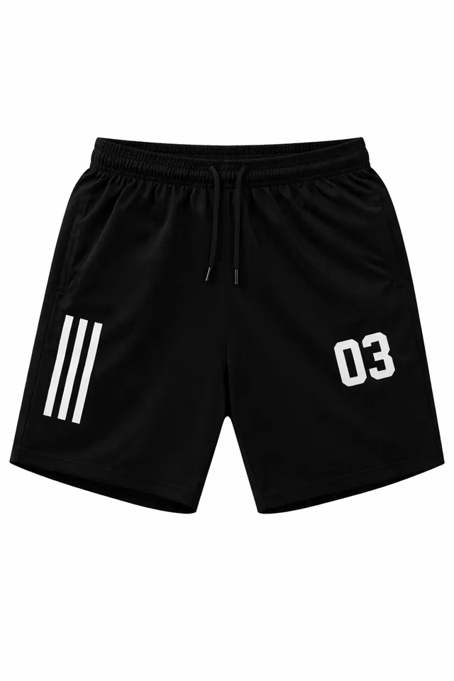 Polycotton Athletic Shorts with White Stripes for Men ,Black (XXL)