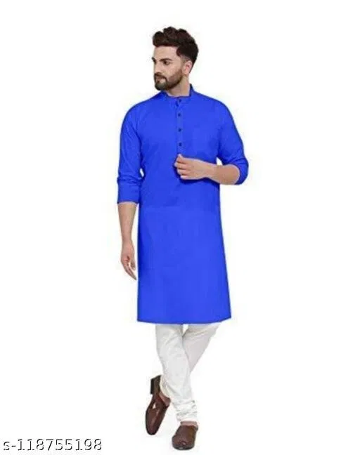 Mandarin Neck Kurta for Men (Blue, XL)