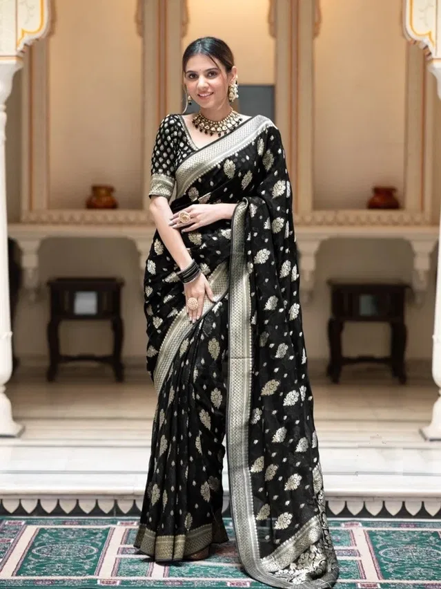 Banarasi Black Art Silk Printed Saree for Women