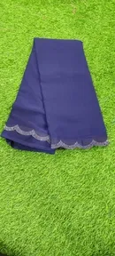Crepe Solid Saree for Women, Navy Blue 