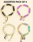 Crystal Bead Bracelets with Charms for Women, Multicolor Pack of 4