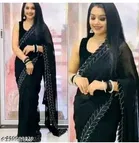 Georgette Embellished Saree for Women (Black, 6.3 m)