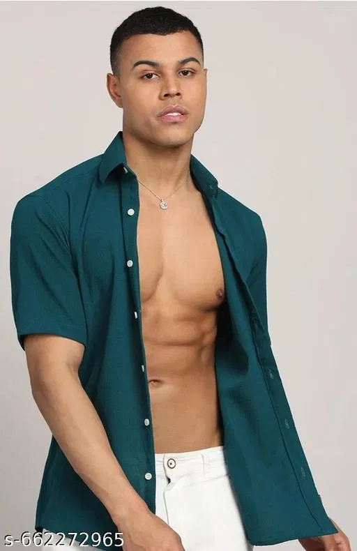 Casual Shirt for Men (Teal, L)