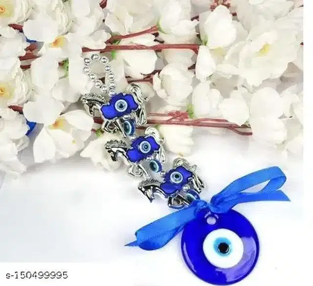 Three Horse Evil Eyes Wall Hanging (Blue)