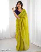 Chinnon Zari Embroidered Saree for Women, Yellow 