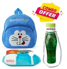 Combo of Fabric School Bag, Water Bottle with Lunch Box for Kids 