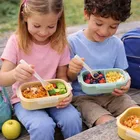 Plastic bento-style lunch boxes with spoon. Assorted Any 1 Colour