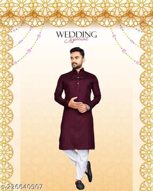 Mandarin Neck Kurta for Men (Maroon, XXL)