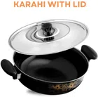 Cast Iron Kadai with Lid (Black & Silver, 28 cm)