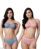 Cotton Blend Solid Lingerie Set for Women 