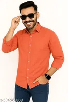 Cotton Blend Solid Shirts for Men, Orange 