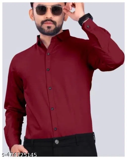 Cotton Blend Solid Shirt for Men, Maroon (XL) Pack of 1