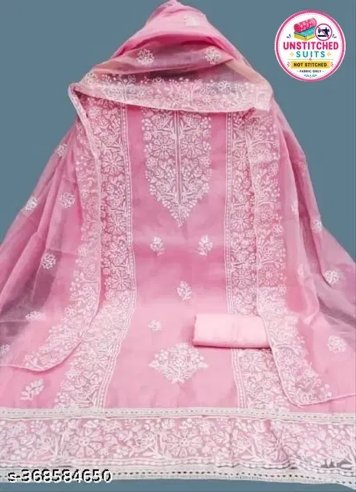 Chanderi Cotton Embroidered Punjabi/All Over Suits for Women (Pink, Un Stitched)