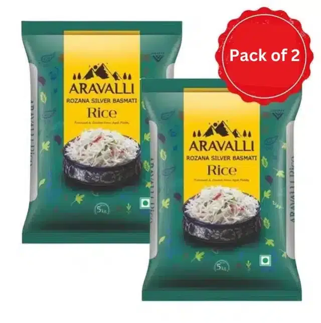 अरावली रोज़ाना सिल्वर बासमती राइस 5 Kg (पैक ऑफ़ 2)