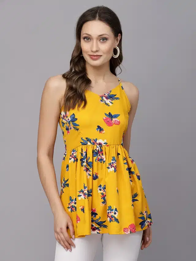 Printed Top for Women (Yellow, M)