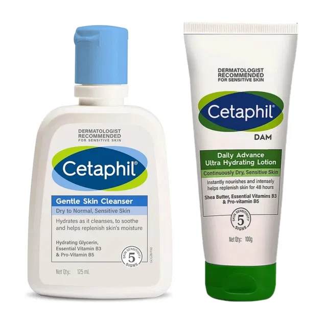 Cetaphil Gentle Skin Cleanser (250 ml) with Daily Advanced Moisturizer (100 g) (Set of 2)