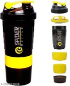 Plastic Gym Shaker and Sipper (Black & Yellow, 500 ml)