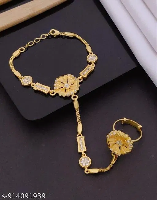 Hath Panja Bracelet for Women (Gold, Free Size)