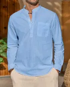 Full Sleeves Solid Short Kurta for Men 