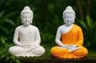 Resin Lord Gautam Buddha Idol (Orange & White, Pack of 2)