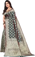 Silk Woven Design Saree for Women, Bottle Green 