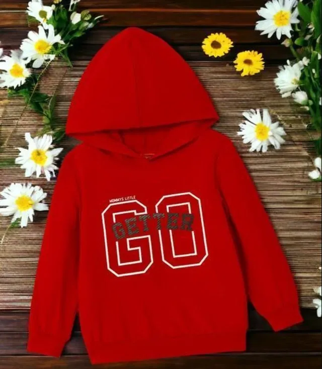 Light Fleece Printed Hoodie for Kids (Red, 2- 4 Years)