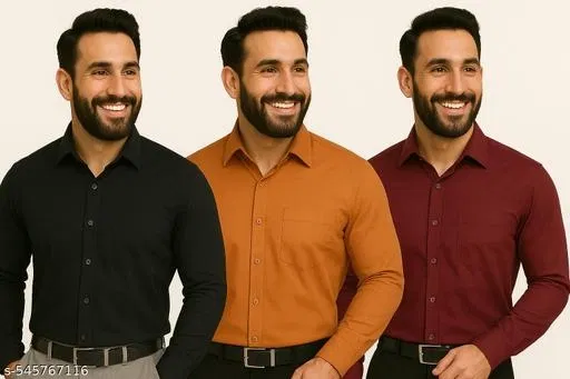 Cotton Blend Solid Shirt for Men, Multicolor, Pack of 3 (XXL)