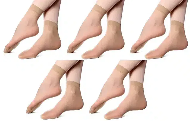 Ultra Thin Ankle Length Socks for Women (Beige, Set of 5)