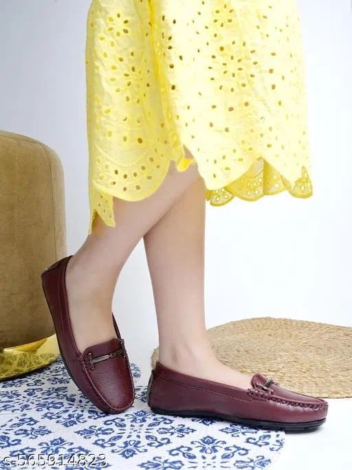 Shoetopia Solid Loafers for Women (Red, IND-7)