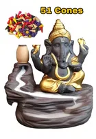 Poly Resin Ganeshji Idol Smoke Fountain with 51 Pcs Backflow Incense Cones 