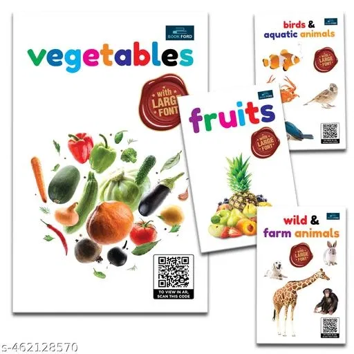 For Little Readings Library Book Of - Set Of 4 Books - Fruits , Vegetables , Birds & Aquatic Animals , And Wild & Farm Animals For Kids Hardcover,