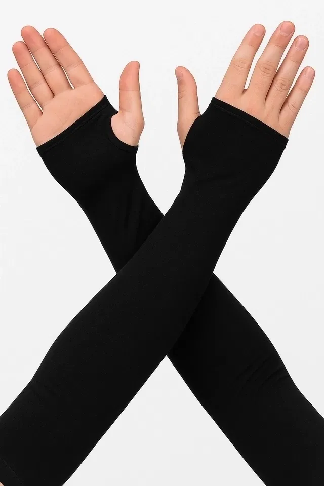 Cotton Solid Arm Sleeves for Men & Women (Black)