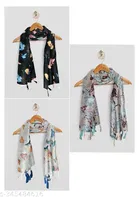 Poly Chiffon Printed Scarves for Women, Multicolor, Pack of 3