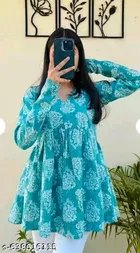 Rayon Printed Short Kurti for Women, Blue 
