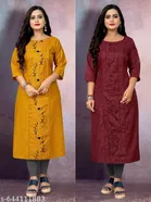 Floral Embroidered Cotton Blend Kurti for Women, Pack of 2 