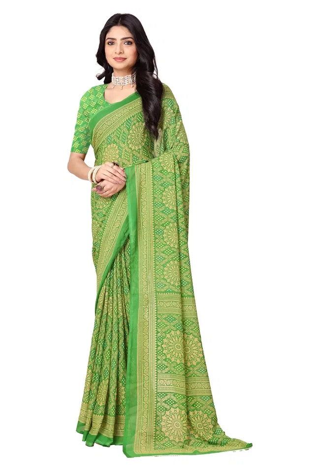 Georgette Printed Saree for Women (Green, 6.3 m)