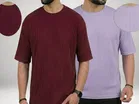 Polyester Striped T-shirt for Men, Maroon & Lavender, Pack of 2 