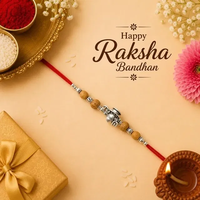 Designer Silver Finish Rakhi, Silver-Yellow