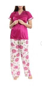Satin Printed Nightsuit for Women (Multicolor, XL)