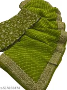 Georgette Solid Saree for Women, Olive 