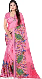 Crepe Pink Saree With Blouse Piece
