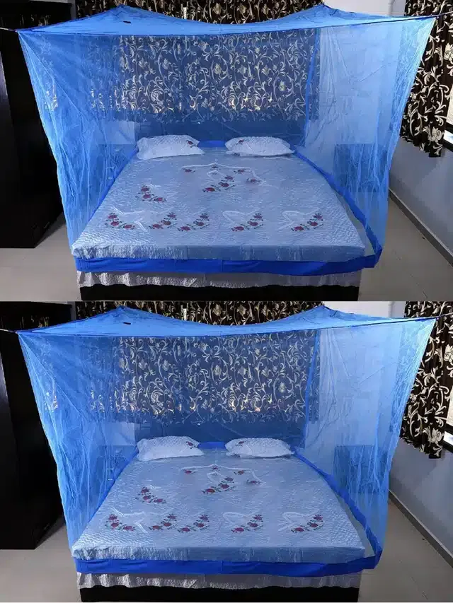 Polyester Double Bed Mosquito Net (Pack of 2) (Blue, 6x6 feet)
